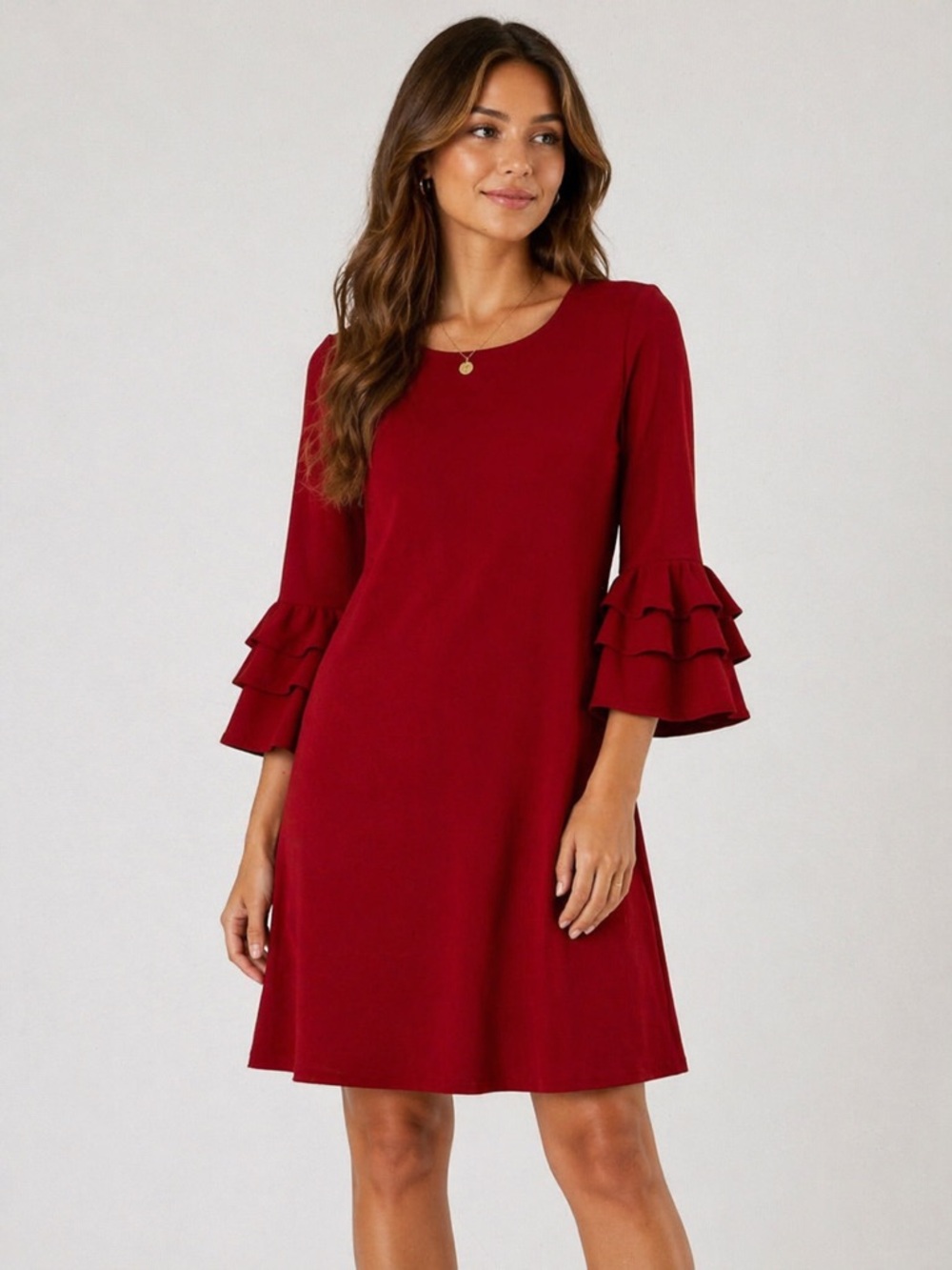 Gabby Skye Red Ruffle Sleeve Dress Bell Sleeve Shift Dress S